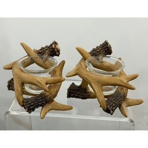 Deer Antler Tabletop Votive Candle Holders Set of 2 Poly Resin Wildlife Deer